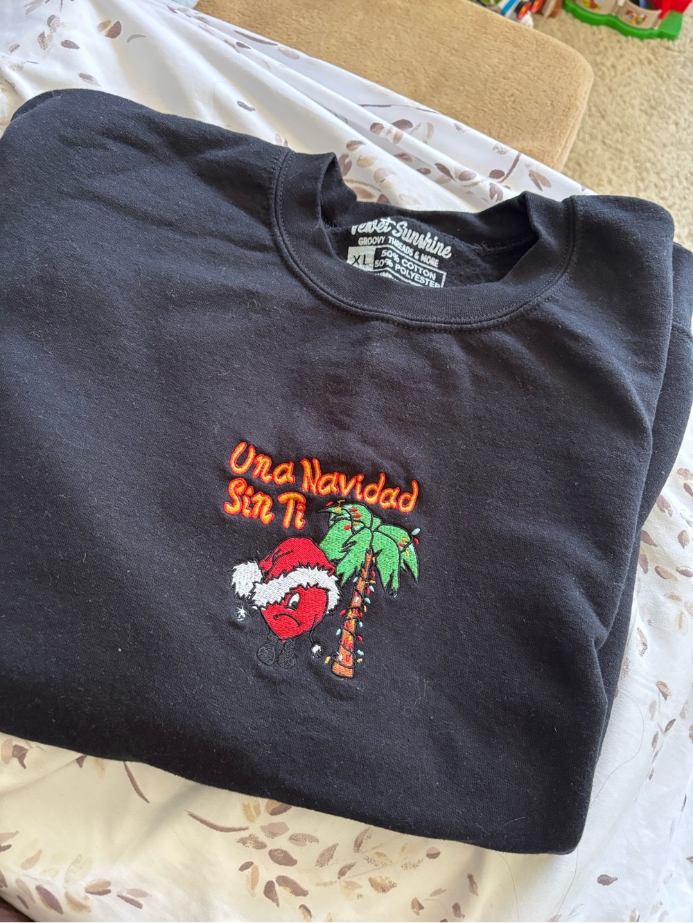 Velvet Sunshine Co. Bad Bunny UVST Embroidered Crewneck - Black